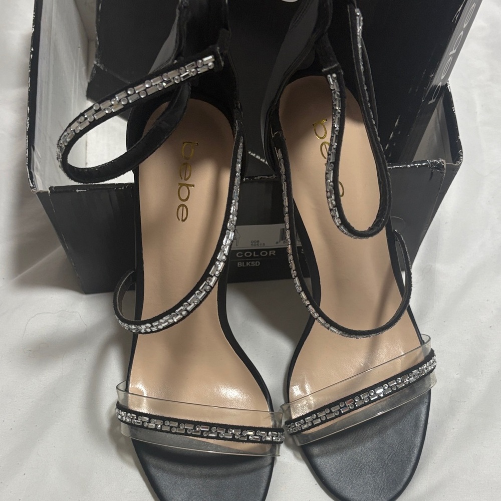 Bebe Elegant Black Heels with Sparkling Accents - Picture 2 of 4